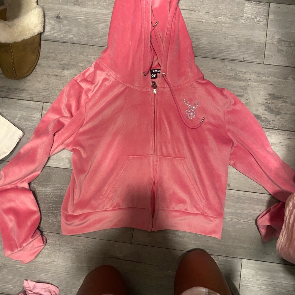 Pink Velour Zip-Up Hoodie